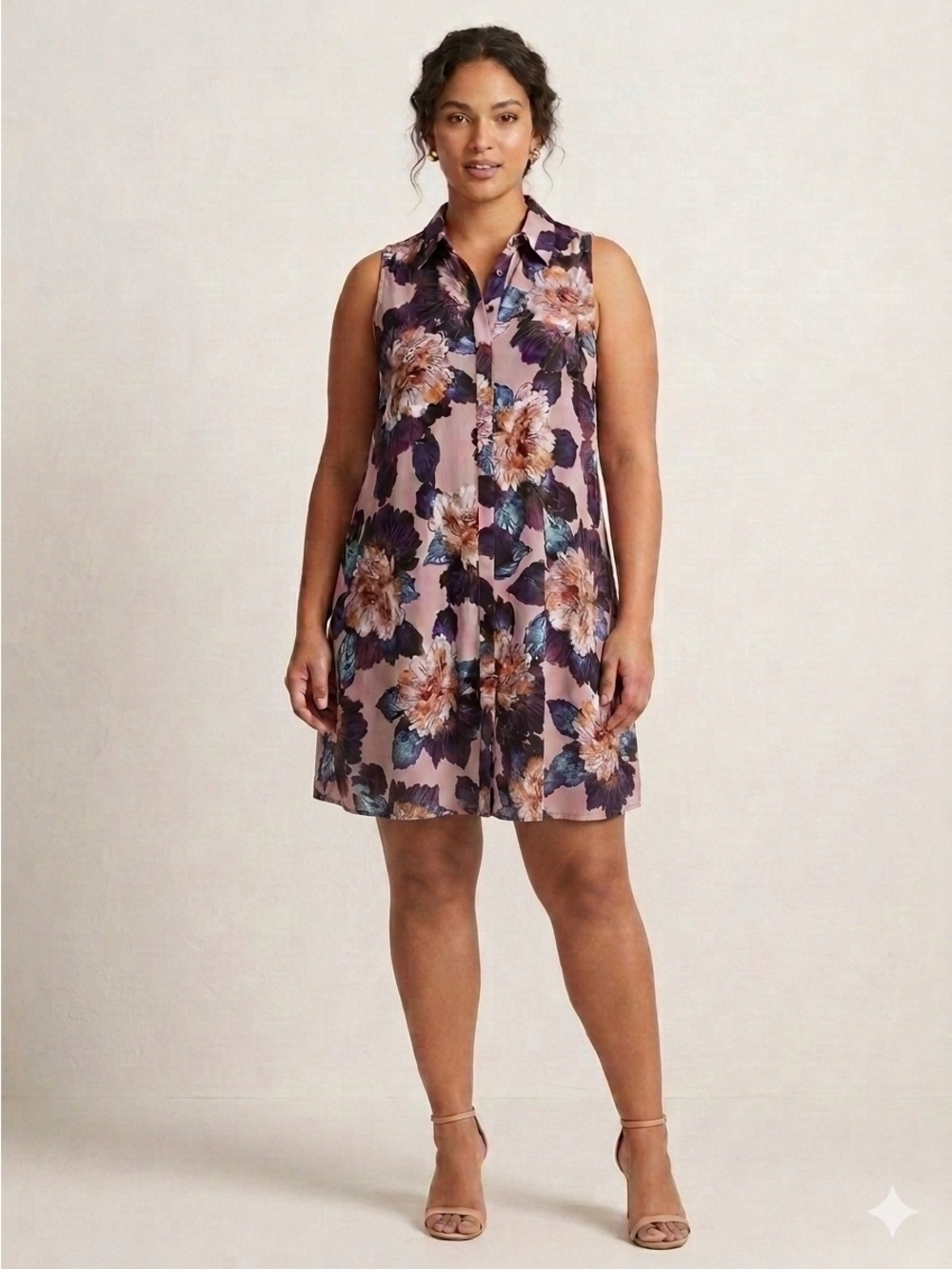 Cupio Floral Button Down Collared Dress